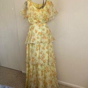 Vintage Sylvia Whyte 1970-1980s Floral Yellow Layered Dress